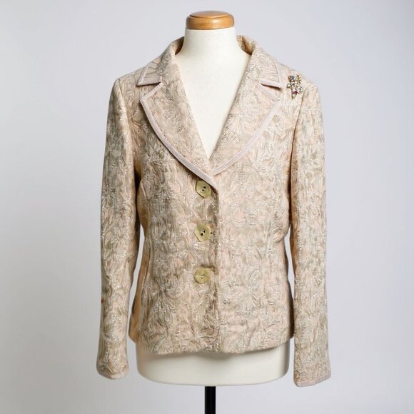 Dana Buchman Blazer Jacket Womens 16 Wool Cotton Alpaca Blend Textured Beige - Picture 1 of 16